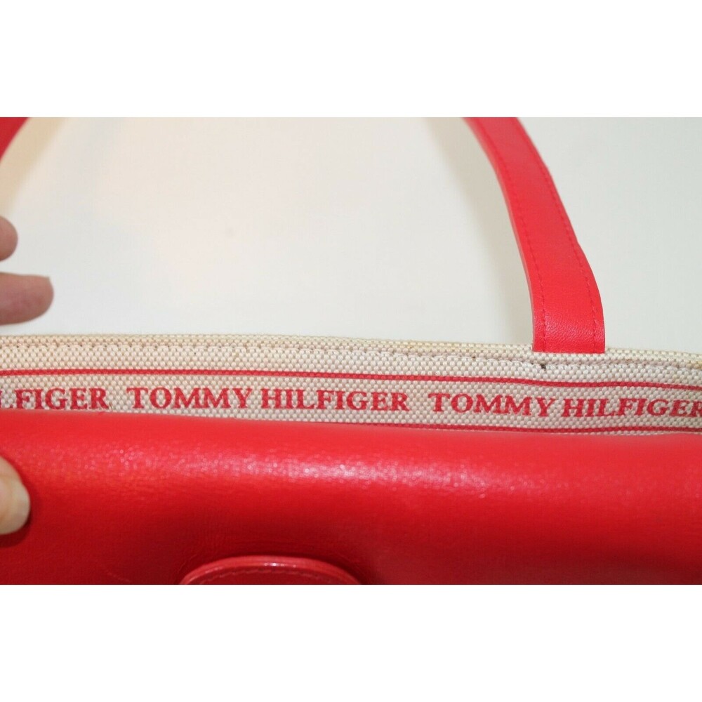 Tommy Hilfiger Purse Vintage Tan Red Canvas Leather Womens Handbag - Picture 6 of 11